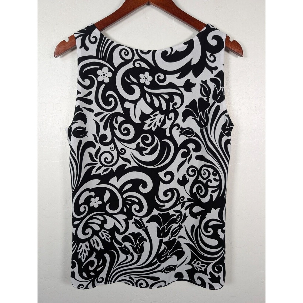 CHICO'S Tank Top Women Size 1 Reversible Scroll Print Woven Pattern Black White - Picture 2 of 10